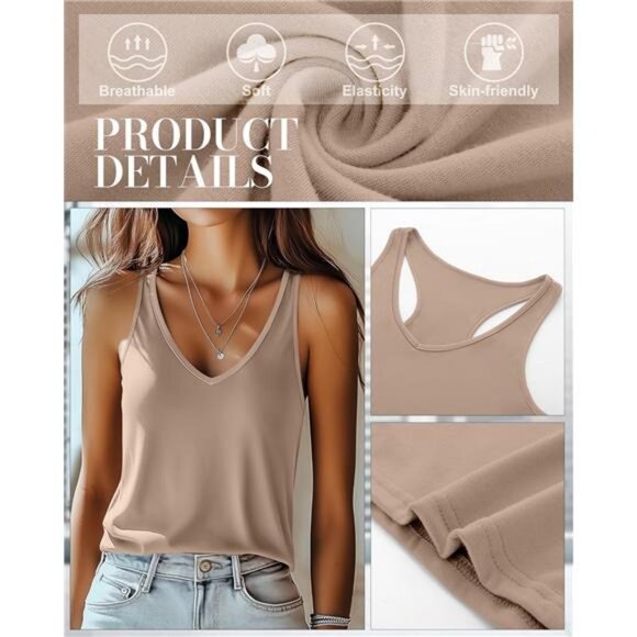 3 Pack Women's Tank Tops Summer V Neck Racerback Tops Loose Fit Casual - Picture 6 of 7